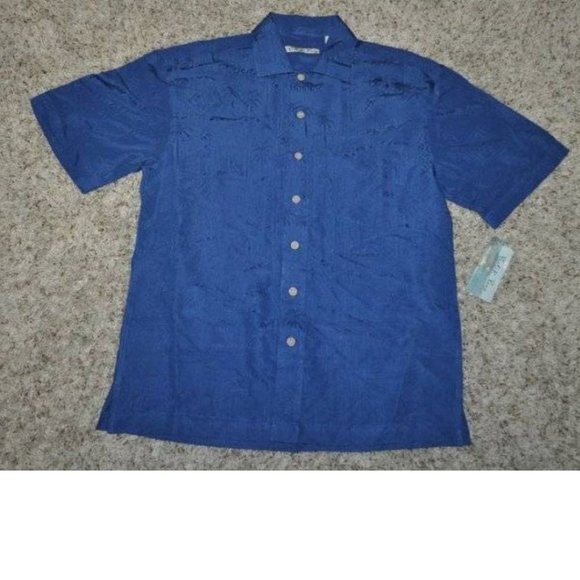 Mens Camp Shirt Batik Bay Blue Small Button Down Short Sleeve Classic Collared - Picture 2 of 4
